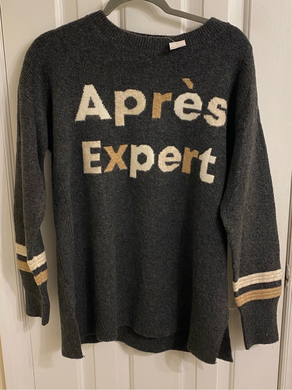 LOU & GREY SOFT & COZY OVERSIZED CREWNECK SWEATER Apres Expert Gray & Cream NWT